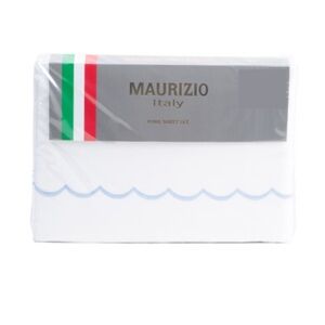 Italian Scalloped Luxury Sheet Set White w Black Trim - Fits King or Queen